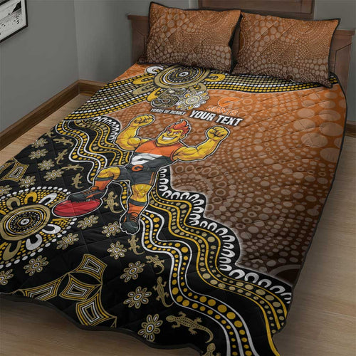 Personalized Giants Football Mascot Quilt Bed Set Aboriginal Dot Art Style Vibrant Indigenous Pattern Design
