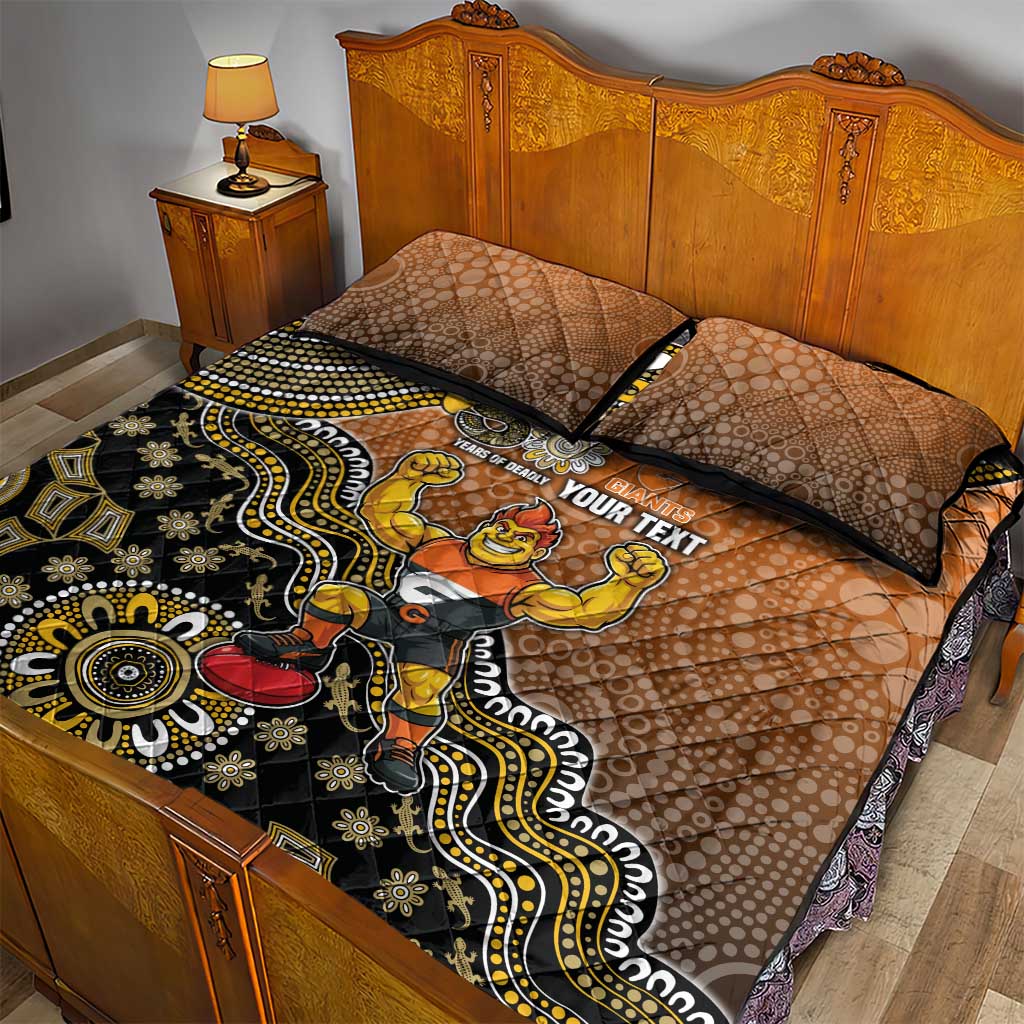 Personalized Giants Football Mascot Quilt Bed Set Aboriginal Dot Art Style Vibrant Indigenous Pattern Design