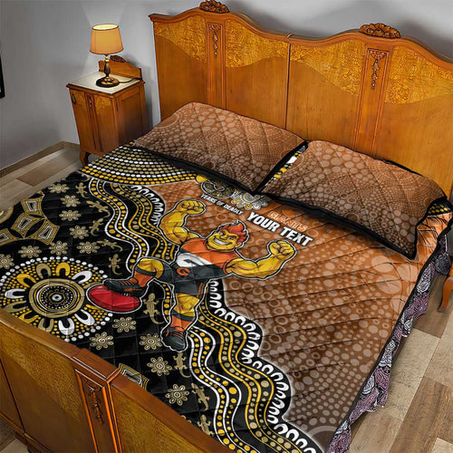 Personalized Giants Football Mascot Quilt Bed Set Aboriginal Dot Art Style Vibrant Indigenous Pattern Design