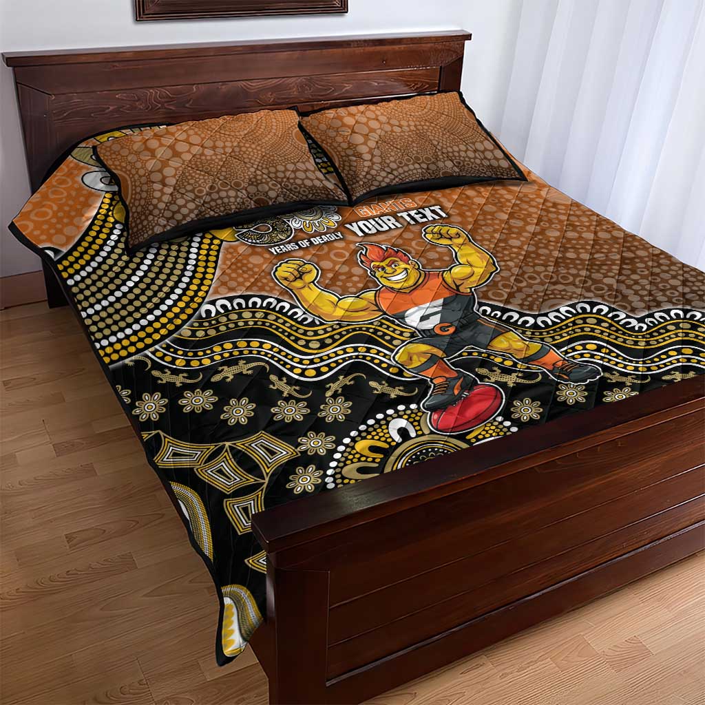 Personalized Giants Football Mascot Quilt Bed Set Aboriginal Dot Art Style Vibrant Indigenous Pattern Design