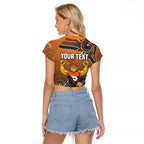 Personalized Giants Football Mascot Raglan Cropped T Shirt Aboriginal Dot Art Style Vibrant Indigenous Pattern Design