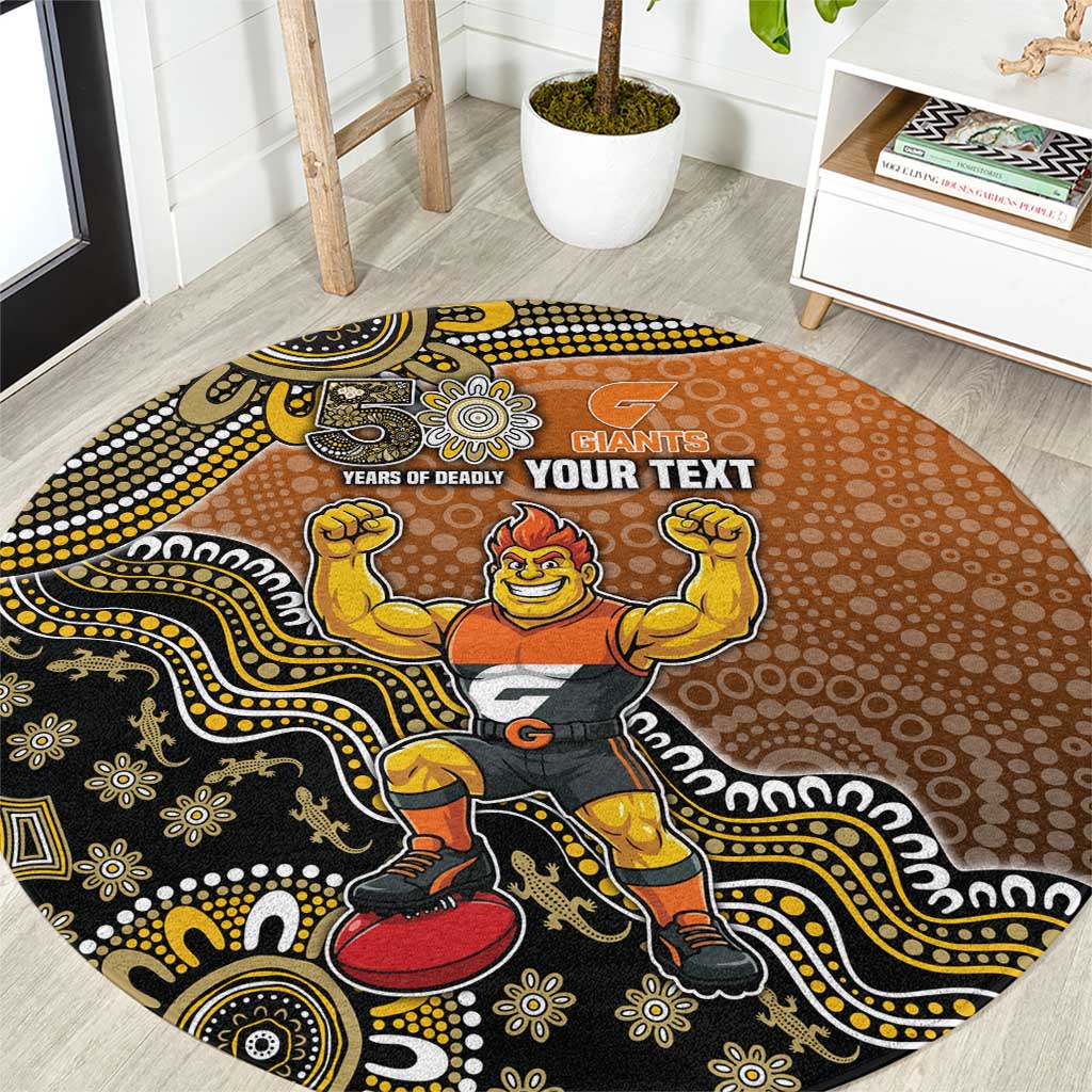 Personalized Giants Football Mascot Round Carpet Aboriginal Dot Art Style Vibrant Indigenous Pattern Design