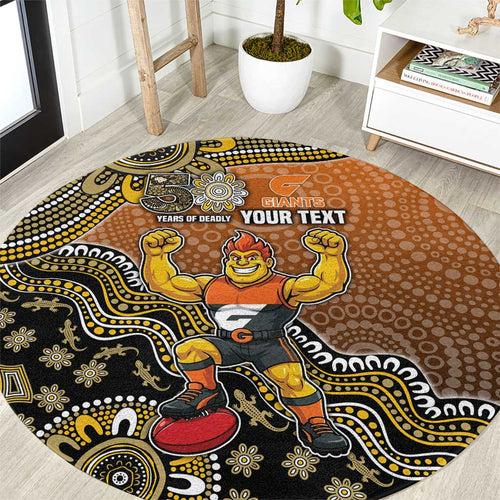 Personalized Giants Football Mascot Round Carpet Aboriginal Dot Art Style Vibrant Indigenous Pattern Design