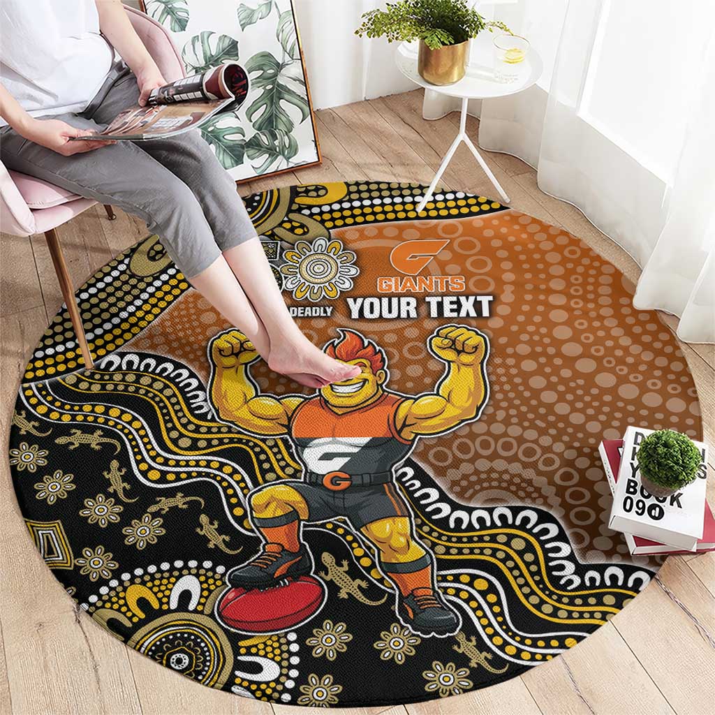 Personalized Giants Football Mascot Round Carpet Aboriginal Dot Art Style Vibrant Indigenous Pattern Design