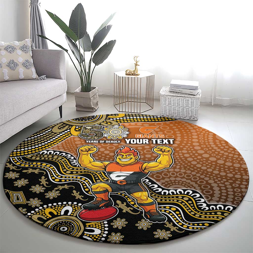 Personalized Giants Football Mascot Round Carpet Aboriginal Dot Art Style Vibrant Indigenous Pattern Design
