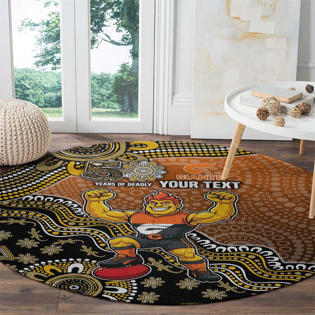 Personalized Giants Football Mascot Round Carpet Aboriginal Dot Art Style Vibrant Indigenous Pattern Design