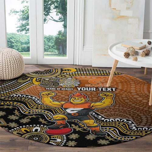 Personalized Giants Football Mascot Round Carpet Aboriginal Dot Art Style Vibrant Indigenous Pattern Design