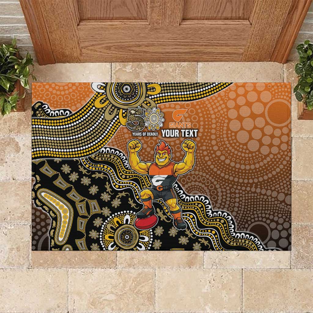 Personalized Giants Football Mascot Rubber Doormat Aboriginal Dot Art Style Vibrant Indigenous Pattern Design