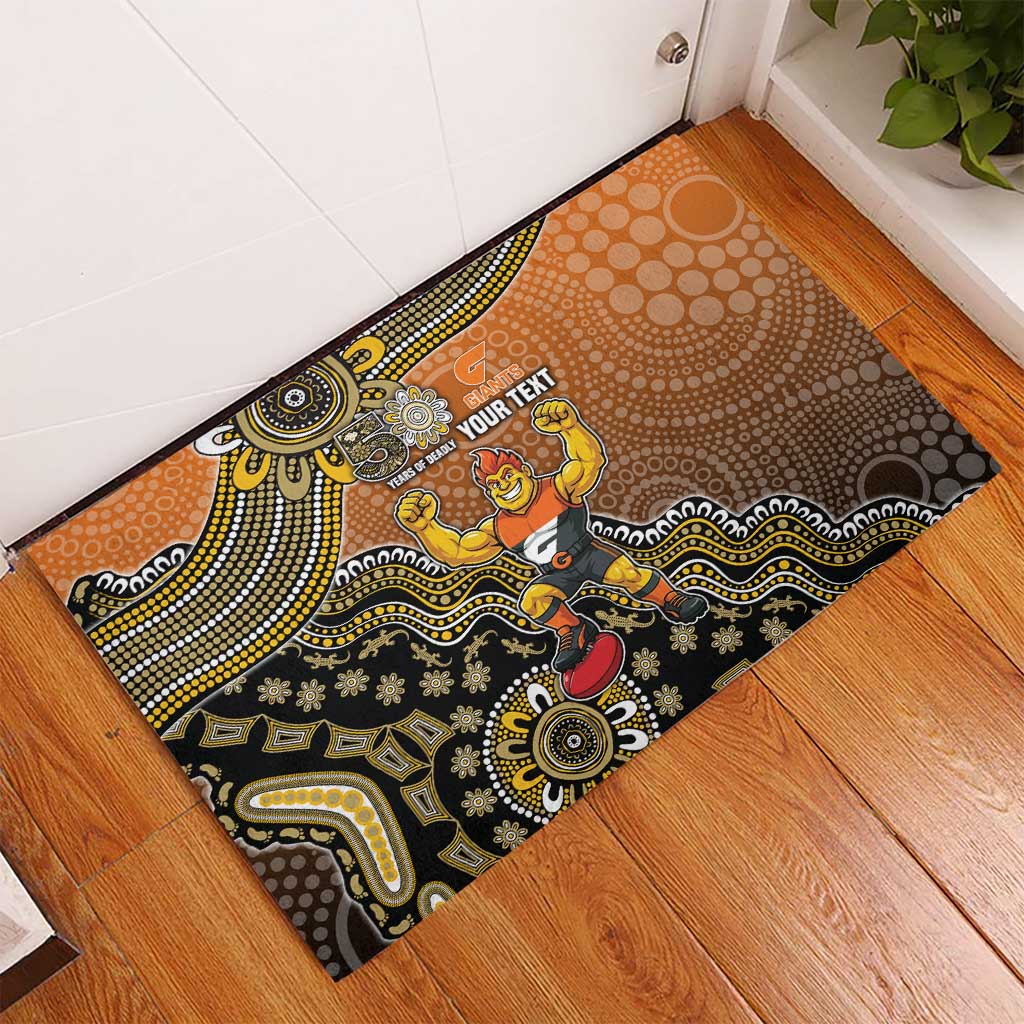 Personalized Giants Football Mascot Rubber Doormat Aboriginal Dot Art Style Vibrant Indigenous Pattern Design