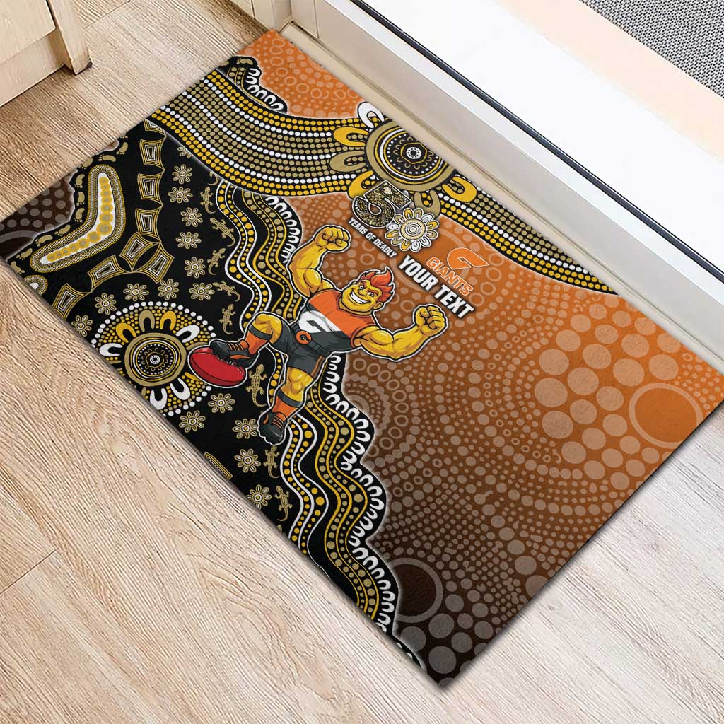 Personalized Giants Football Mascot Rubber Doormat Aboriginal Dot Art Style Vibrant Indigenous Pattern Design