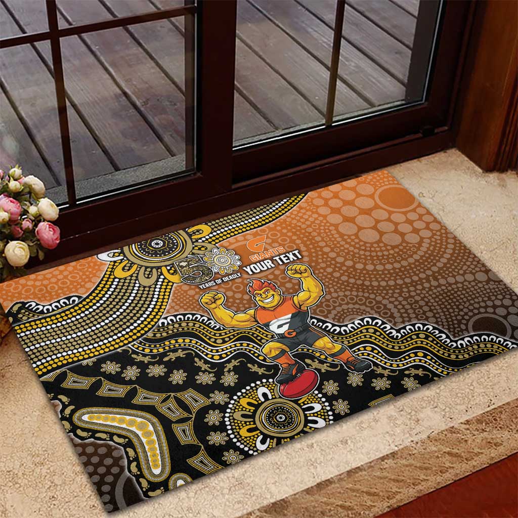 Personalized Giants Football Mascot Rubber Doormat Aboriginal Dot Art Style Vibrant Indigenous Pattern Design