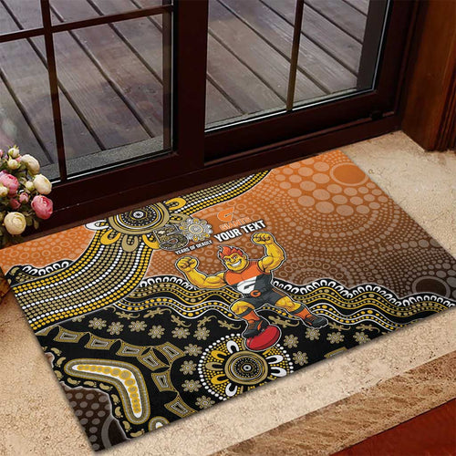 Personalized Giants Football Mascot Rubber Doormat Aboriginal Dot Art Style Vibrant Indigenous Pattern Design