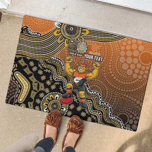 Personalized Giants Football Mascot Rubber Doormat Aboriginal Dot Art Style Vibrant Indigenous Pattern Design