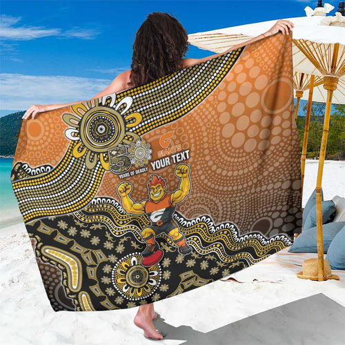 Personalized Giants Football Mascot Sarong Aboriginal Dot Art Style Vibrant Indigenous Pattern Design