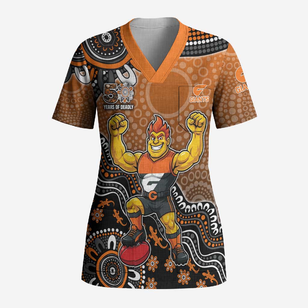 Personalized Giants Football Mascot Scrub Top Aboriginal Dot Art Style Vibrant Indigenous Pattern Design