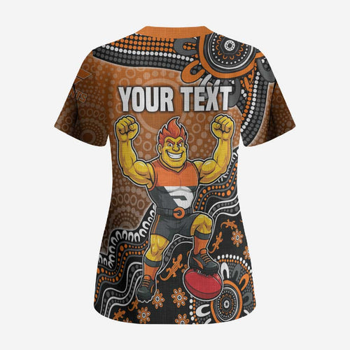 Personalized Giants Football Mascot Scrub Top Aboriginal Dot Art Style Vibrant Indigenous Pattern Design