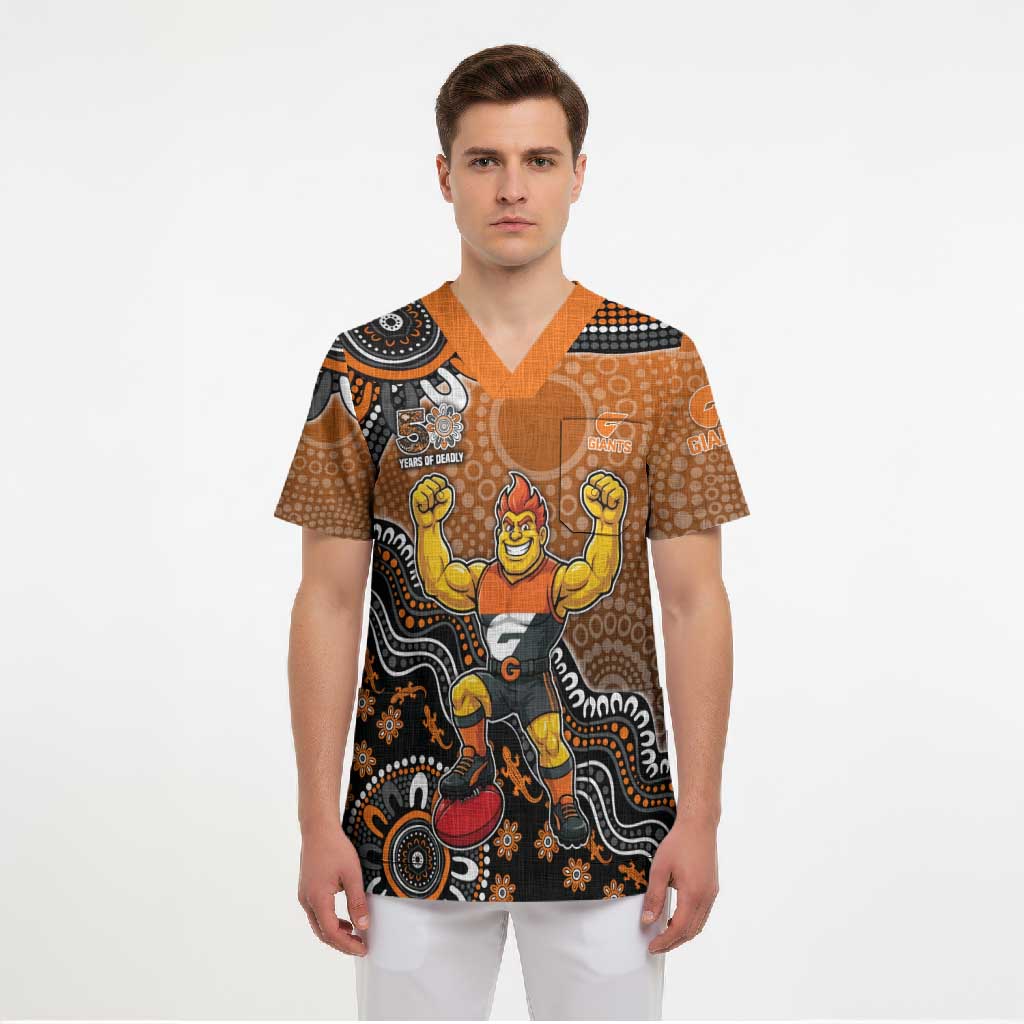 Personalized Giants Football Mascot Scrub Top Aboriginal Dot Art Style Vibrant Indigenous Pattern Design
