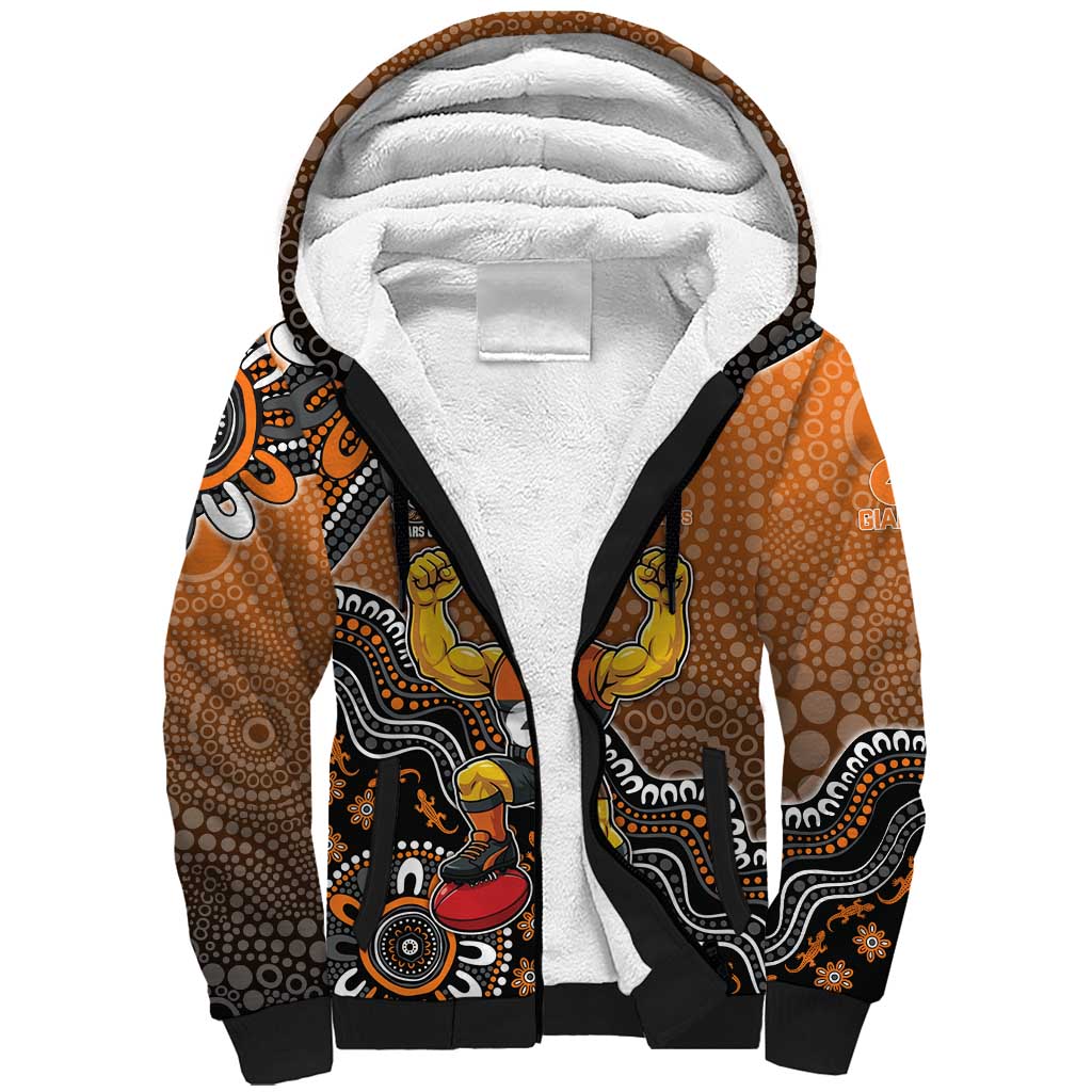 Personalized Giants Football Mascot Sherpa Hoodie Aboriginal Dot Art Style Vibrant Indigenous Pattern Design