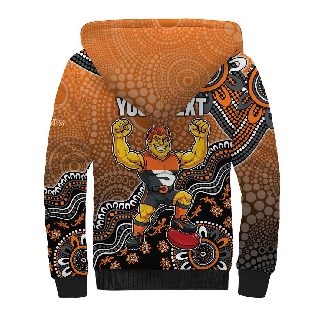 Personalized Giants Football Mascot Sherpa Hoodie Aboriginal Dot Art Style Vibrant Indigenous Pattern Design