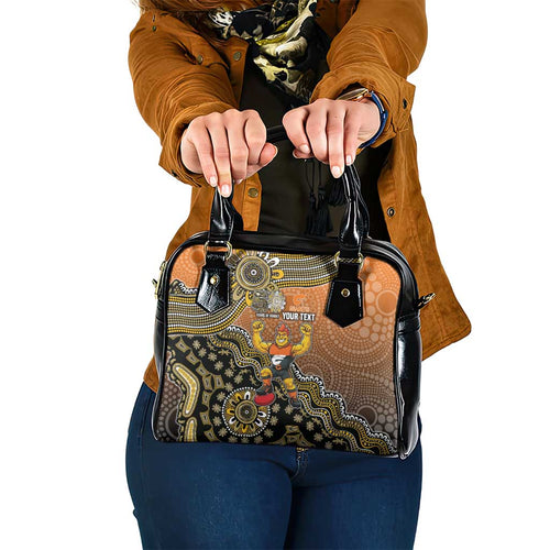 Personalized Giants Football Mascot Shoulder Handbag Aboriginal Dot Art Style Vibrant Indigenous Pattern Design
