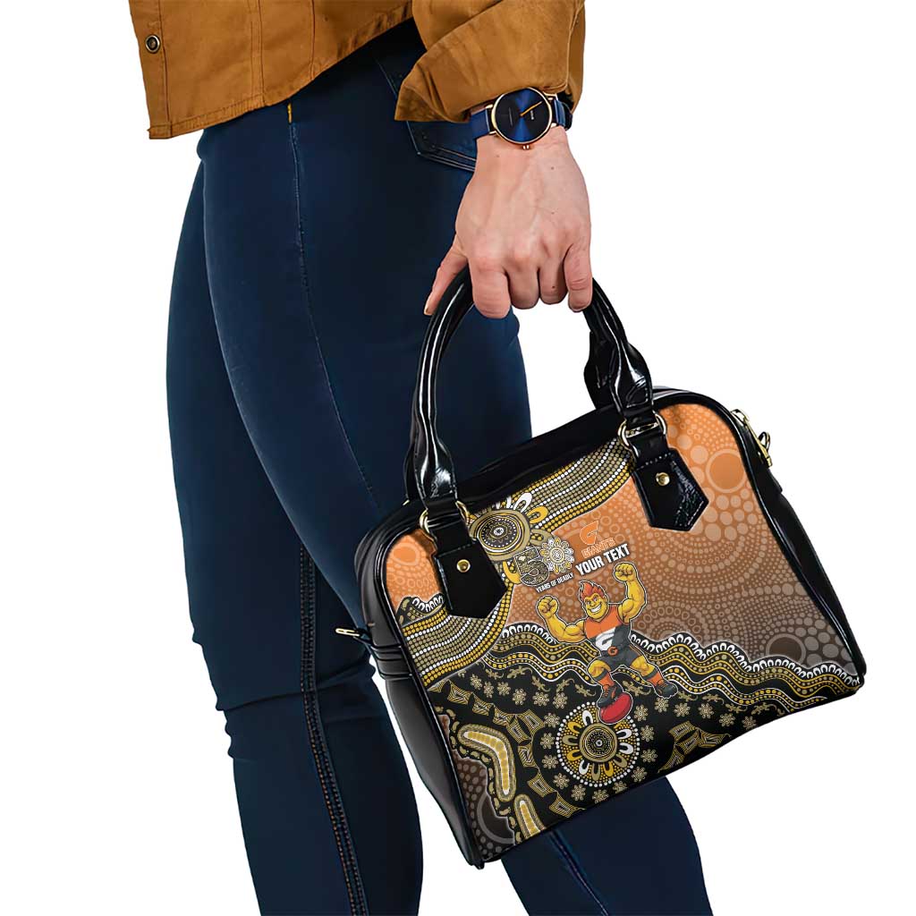 Personalized Giants Football Mascot Shoulder Handbag Aboriginal Dot Art Style Vibrant Indigenous Pattern Design