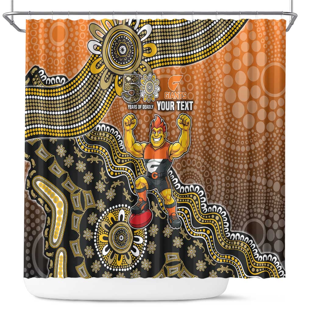 Personalized Giants Football Mascot Shower Curtain Aboriginal Dot Art Style Vibrant Indigenous Pattern Design
