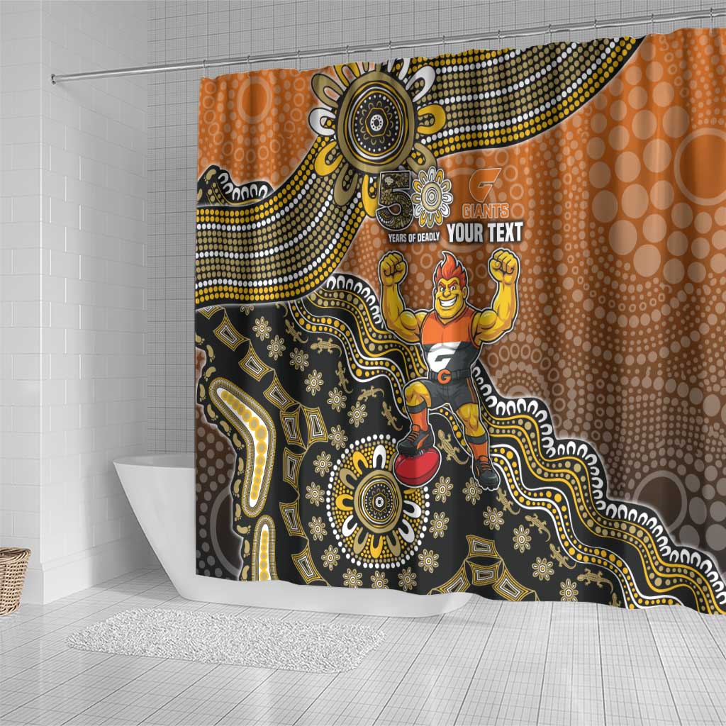 Personalized Giants Football Mascot Shower Curtain Aboriginal Dot Art Style Vibrant Indigenous Pattern Design