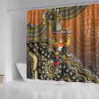 Personalized Giants Football Mascot Shower Curtain Aboriginal Dot Art Style Vibrant Indigenous Pattern Design