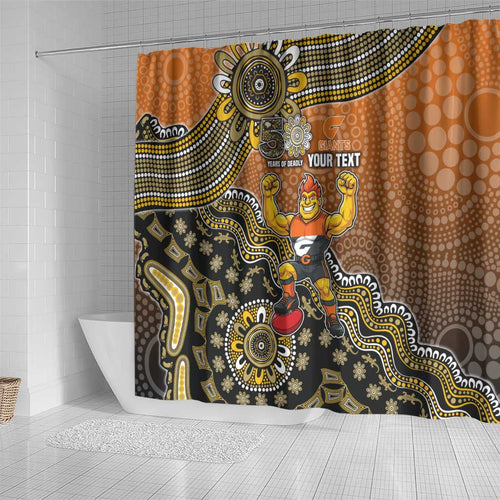 Personalized Giants Football Mascot Shower Curtain Aboriginal Dot Art Style Vibrant Indigenous Pattern Design
