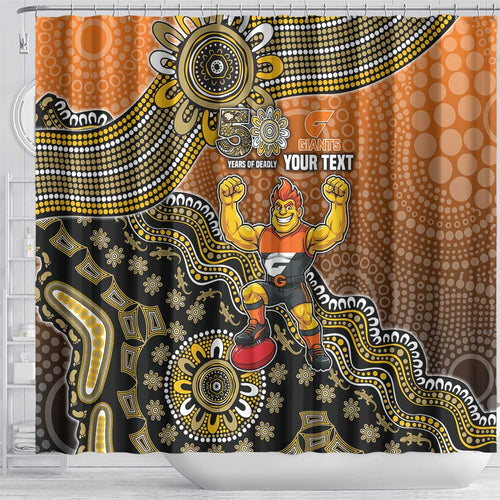 Personalized Giants Football Mascot Shower Curtain Aboriginal Dot Art Style Vibrant Indigenous Pattern Design