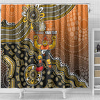 Personalized Giants Football Mascot Shower Curtain Aboriginal Dot Art Style Vibrant Indigenous Pattern Design