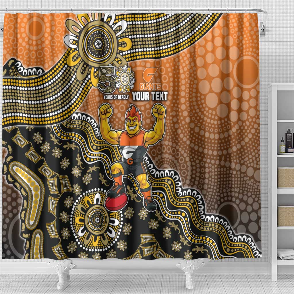 Personalized Giants Football Mascot Shower Curtain Aboriginal Dot Art Style Vibrant Indigenous Pattern Design