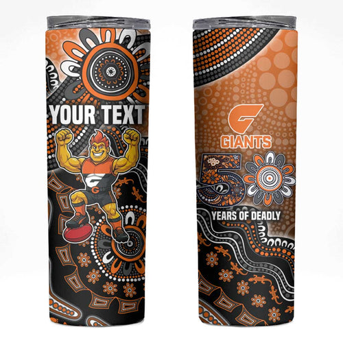 Personalized Giants Football Mascot Skinny Tumbler Aboriginal Dot Art Style Vibrant Indigenous Pattern Design