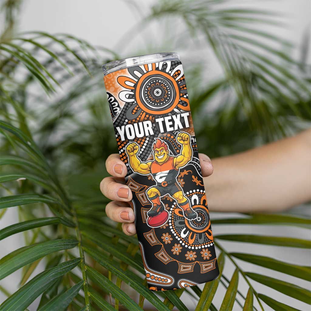 Personalized Giants Football Mascot Skinny Tumbler Aboriginal Dot Art Style Vibrant Indigenous Pattern Design