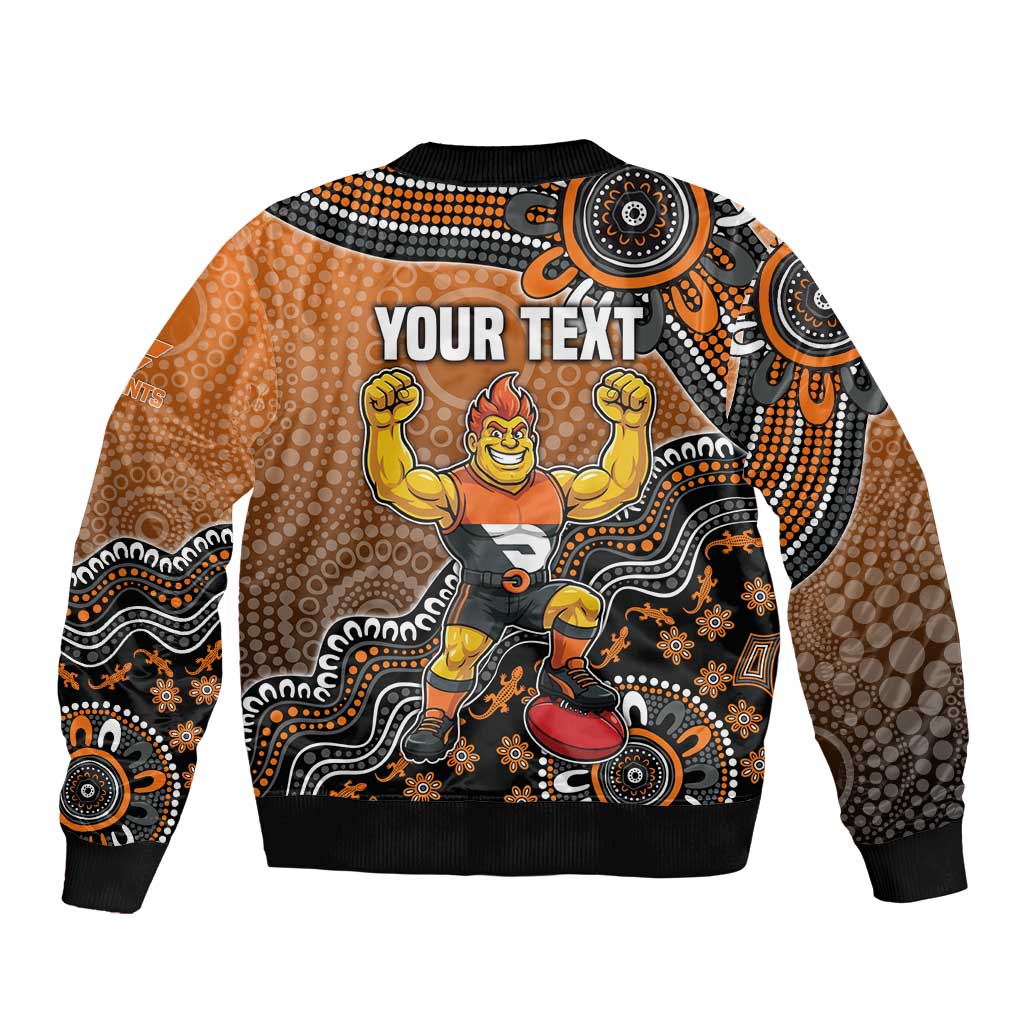 Personalized Giants Football Mascot Sleeve Zip Bomber Jacket Aboriginal Dot Art Style Vibrant Indigenous Pattern Design