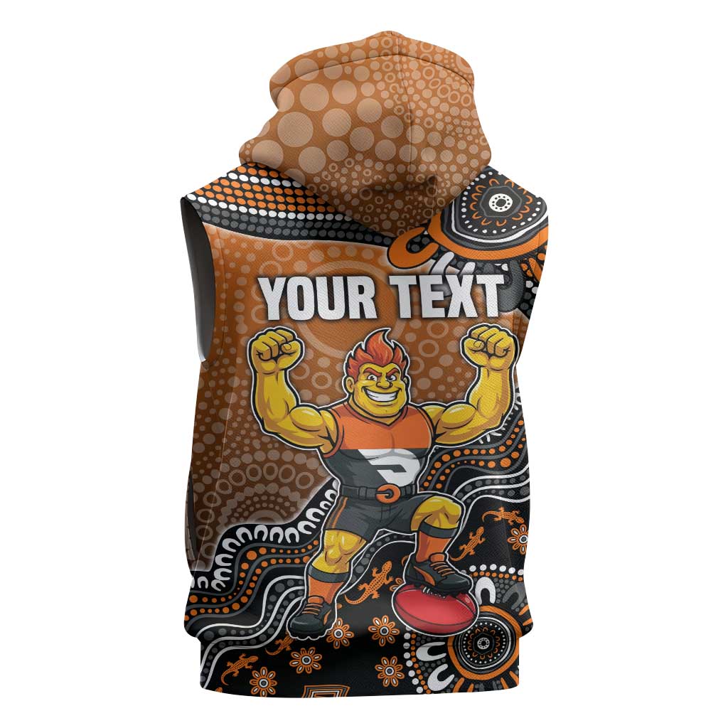 Personalized Giants Football Mascot Sleeveless Hoodie Aboriginal Dot Art Style Vibrant Indigenous Pattern Design