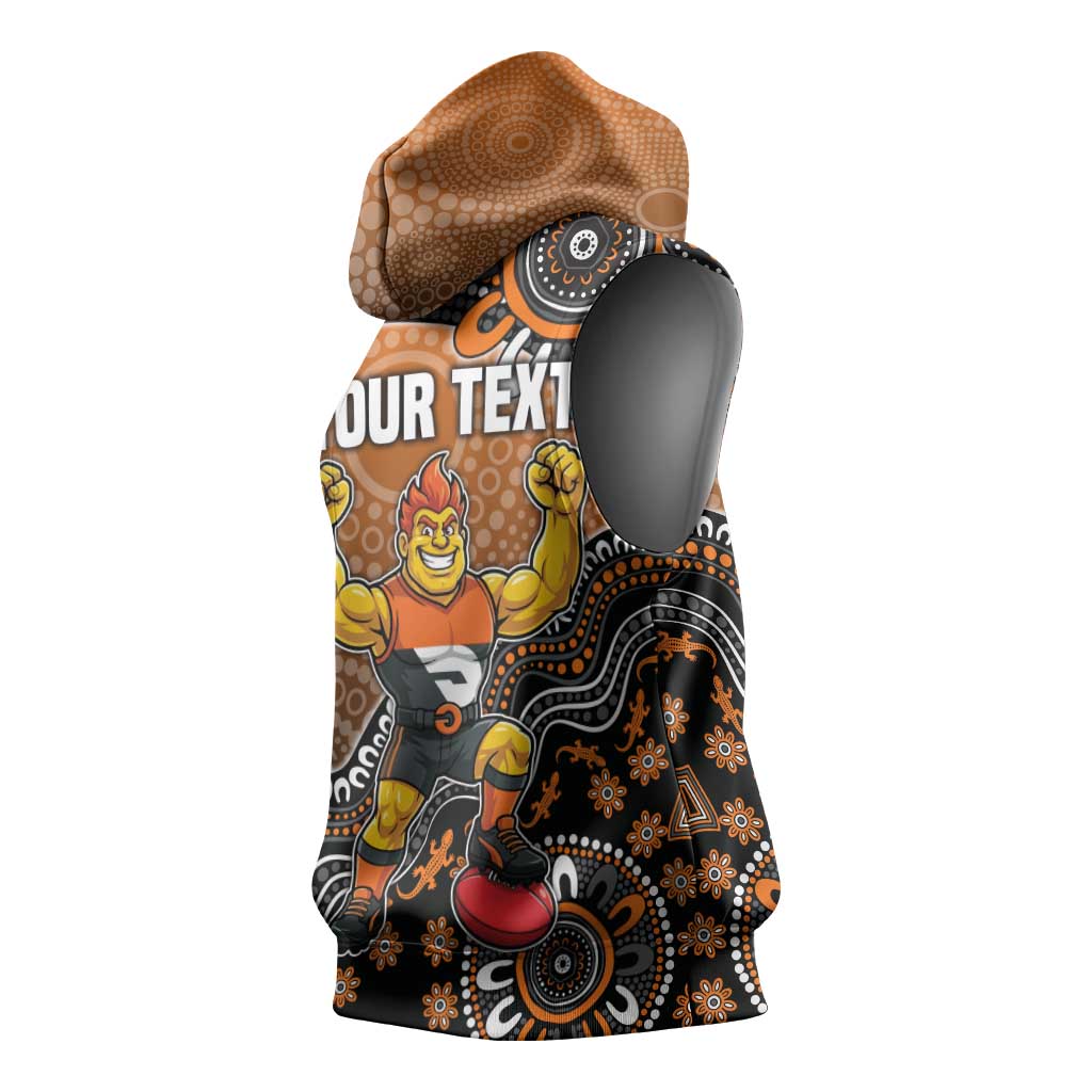 Personalized Giants Football Mascot Sleeveless Hoodie Aboriginal Dot Art Style Vibrant Indigenous Pattern Design