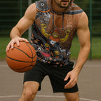 Personalized Giants Football Mascot Sleeveless Hoodie Aboriginal Dot Art Style Vibrant Indigenous Pattern Design