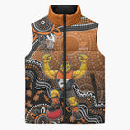 Personalized Giants Football Mascot Sleeveless Puffer Jacket Aboriginal Dot Art Style Vibrant Indigenous Pattern Design
