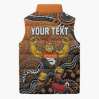 Personalized Giants Football Mascot Sleeveless Puffer Jacket Aboriginal Dot Art Style Vibrant Indigenous Pattern Design