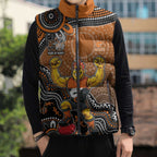 Personalized Giants Football Mascot Sleeveless Puffer Jacket Aboriginal Dot Art Style Vibrant Indigenous Pattern Design