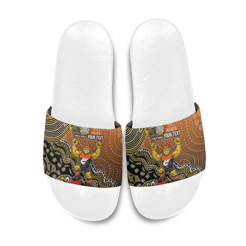 Personalized Giants Football Mascot Slide Sandals Aboriginal Dot Art Style Vibrant Indigenous Pattern Design
