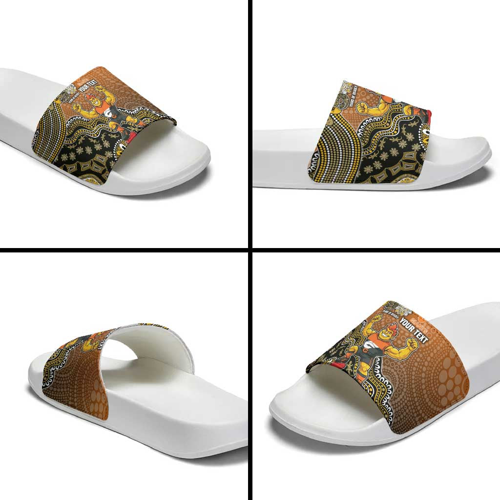 Personalized Giants Football Mascot Slide Sandals Aboriginal Dot Art Style Vibrant Indigenous Pattern Design