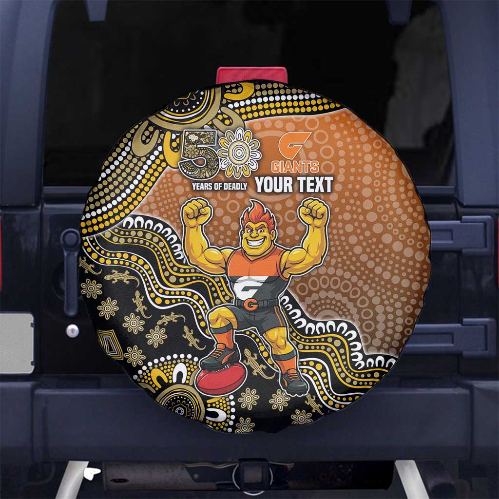 Personalized Giants Football Mascot Spare Tire Cover Aboriginal Dot Art Style Vibrant Indigenous Pattern Design