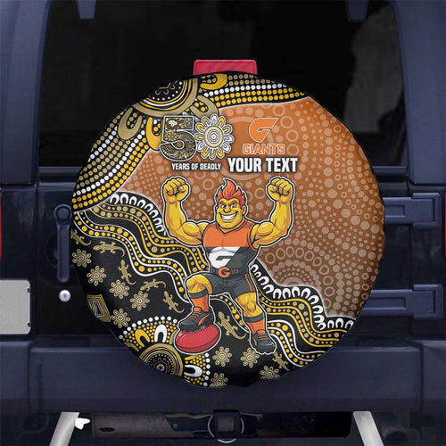 Personalized Giants Football Mascot Spare Tire Cover Aboriginal Dot Art Style Vibrant Indigenous Pattern Design