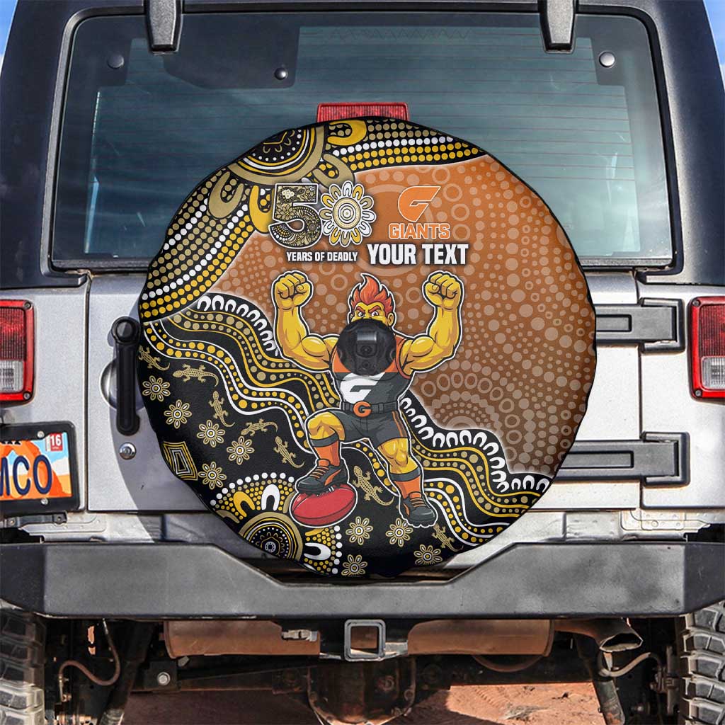 Personalized Giants Football Mascot Spare Tire Cover Aboriginal Dot Art Style Vibrant Indigenous Pattern Design