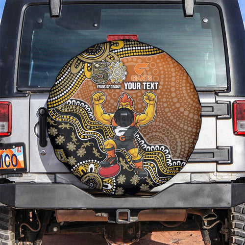 Personalized Giants Football Mascot Spare Tire Cover Aboriginal Dot Art Style Vibrant Indigenous Pattern Design