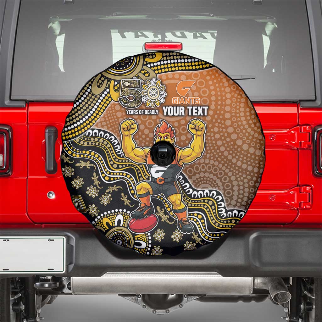 Personalized Giants Football Mascot Spare Tire Cover Aboriginal Dot Art Style Vibrant Indigenous Pattern Design