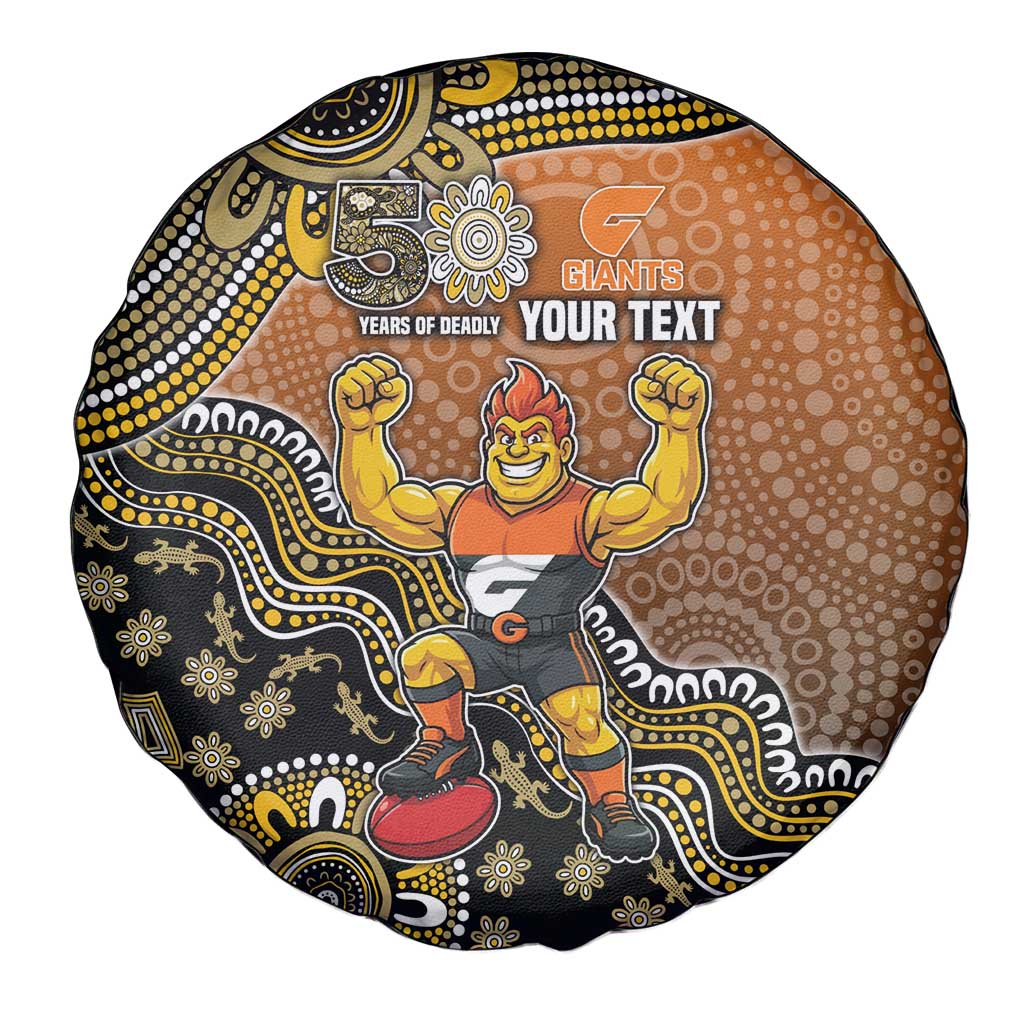 Personalized Giants Football Mascot Spare Tire Cover Aboriginal Dot Art Style Vibrant Indigenous Pattern Design