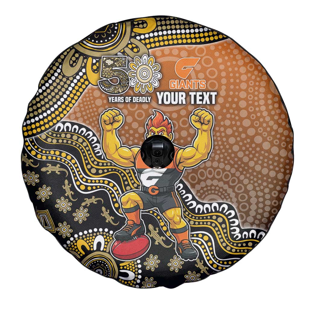 Personalized Giants Football Mascot Spare Tire Cover Aboriginal Dot Art Style Vibrant Indigenous Pattern Design